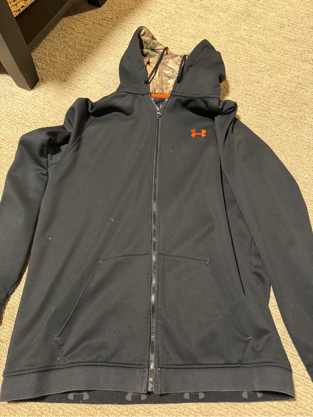 Under Armour Black Zip-Up Hoodie with Orange Logo
